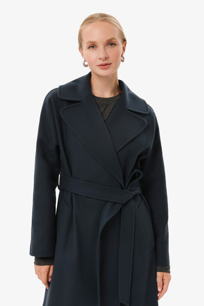 Пальто-халат в припилено-синьому кольорі з кашеміром