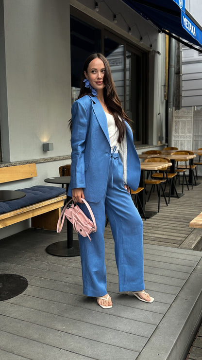 Блакитний лляний костюм із тканини Loro Piana