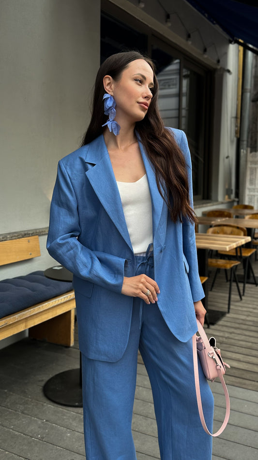 Блакитний лляний костюм із тканини Loro Piana