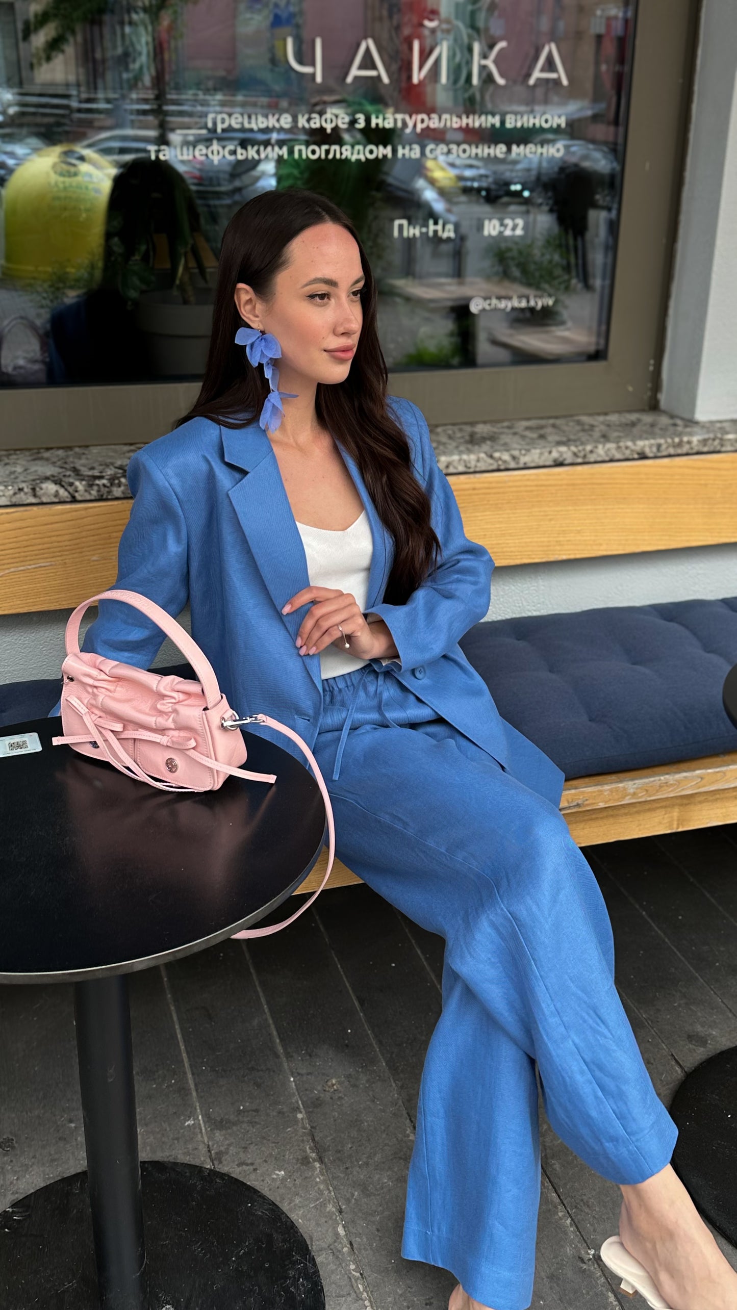 Блакитний лляний костюм із тканини Loro Piana