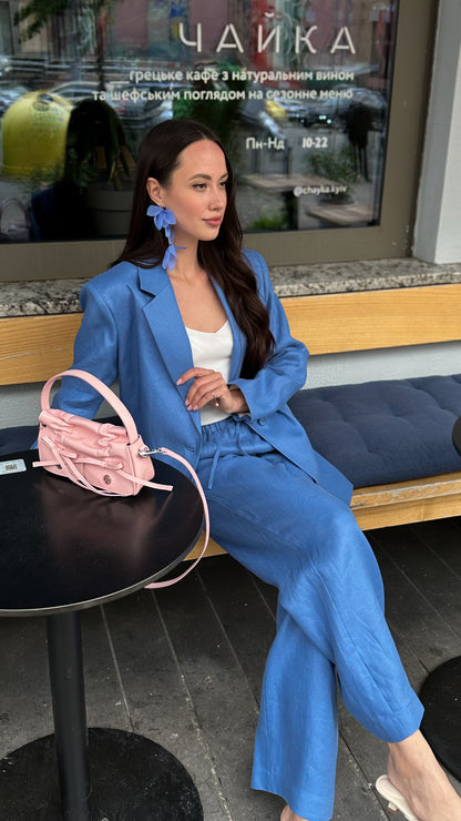 Блакитний лляний костюм із тканини Loro Piana