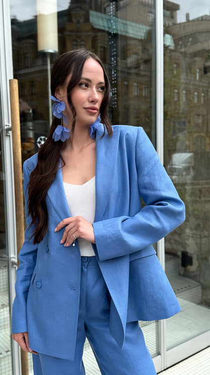 Блакитний лляний костюм із тканини Loro Piana