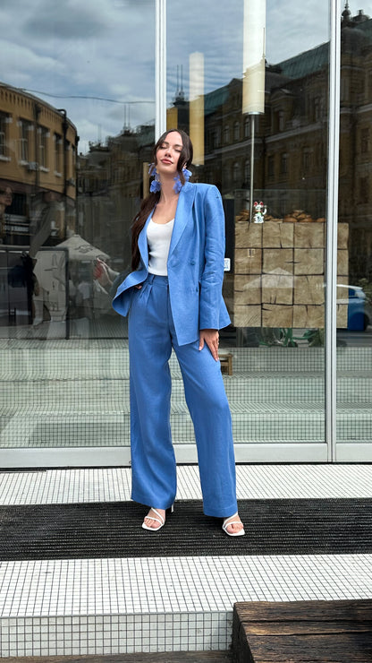 Блакитний лляний костюм із тканини Loro Piana