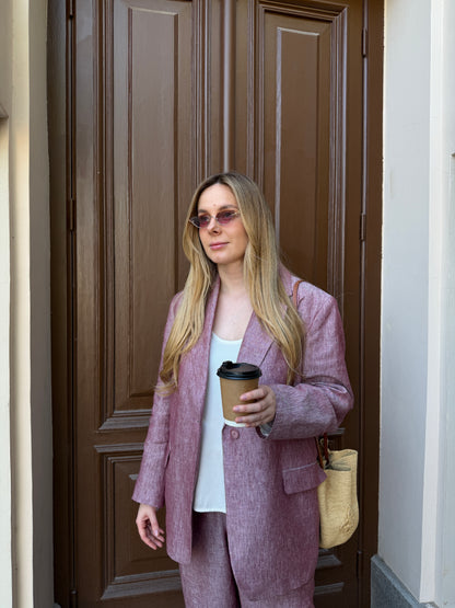 Бордовий лляний костюм із тканини Loro Piana
