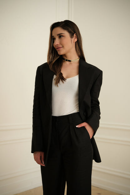 Чорний лляний костюм з тканини Loro Piana